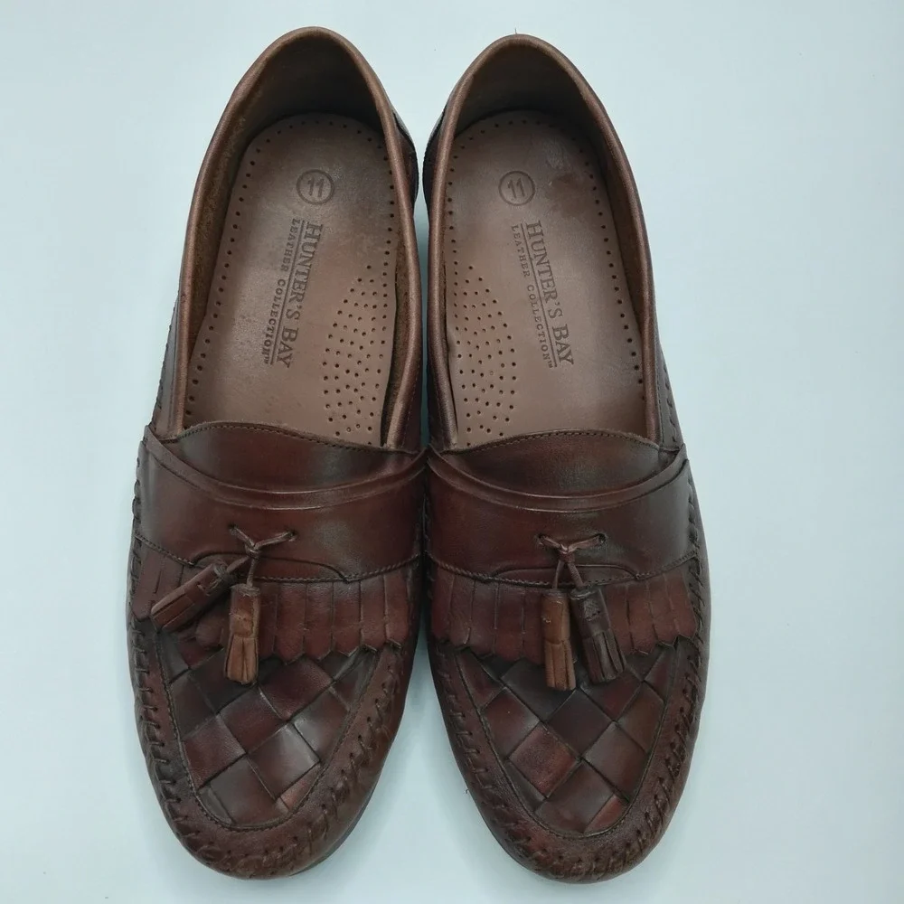 Hunter's Bay Shoes Mens Loafer Brown Leather Woven Tassel Slip‎ On 11